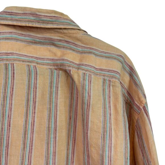 Gap Men's 100% Linen Striped Orange Vibrant Button Down Shirt Size XL - Picture 7 of 11